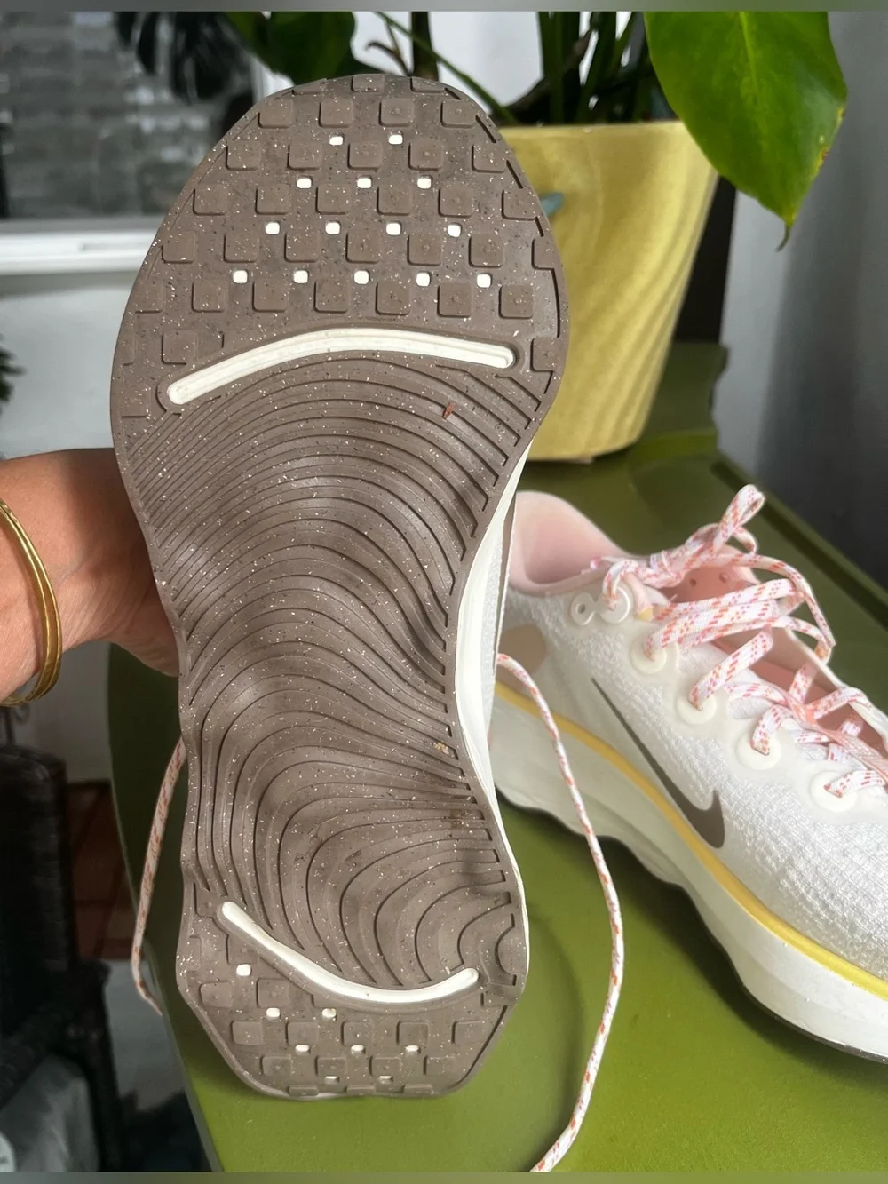 Nike Women’s White Sneakers with Pink Lining and Yellow Trim